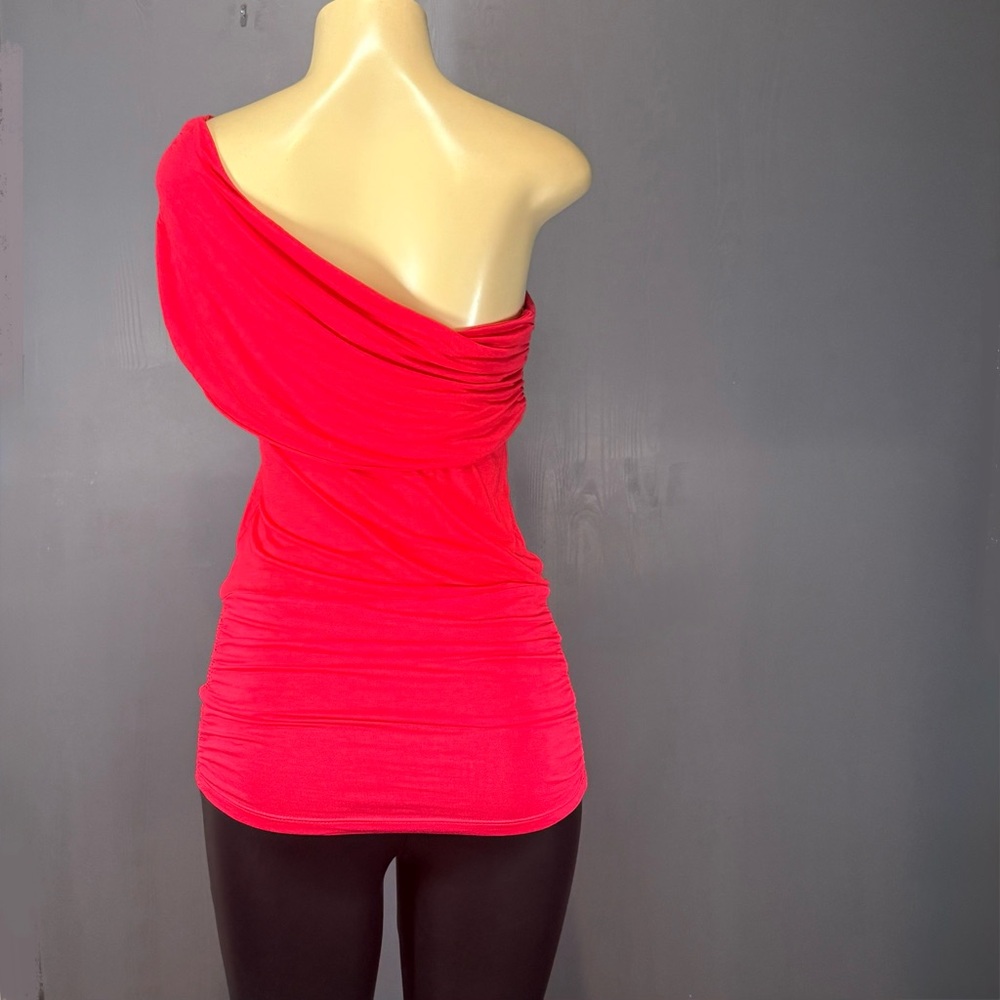 Rubicon Bodycon Red One Shoulder Ruched Top Asymmetrical Women M